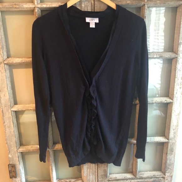 🎀LOFT🎀Ruffle Front Ribbon Cardi - Picture 2 of 8